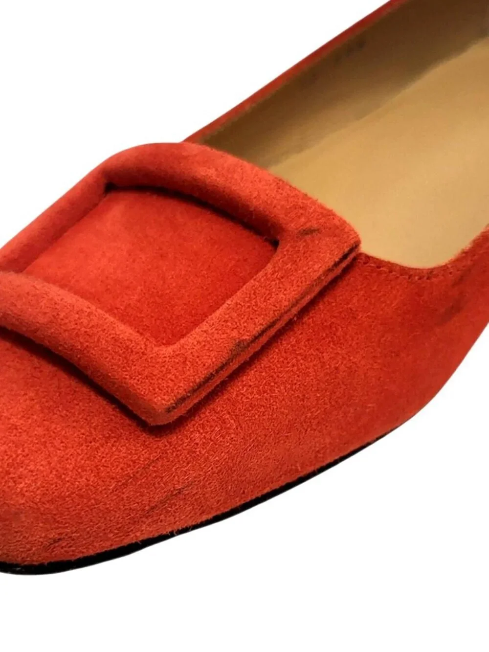Ann Mashburn Buckle Shoe Suede Minimalist Square Toe Flats